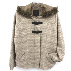 jack BB Dakota Women’s S Beige-Cream Tribal Knit Zip Boho Hooded Furry Jacket